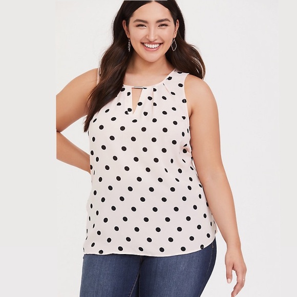 torrid Tops - TORRID || Light Pink Polka Dot Metal Keyhole Georgette Tank -Size 1X